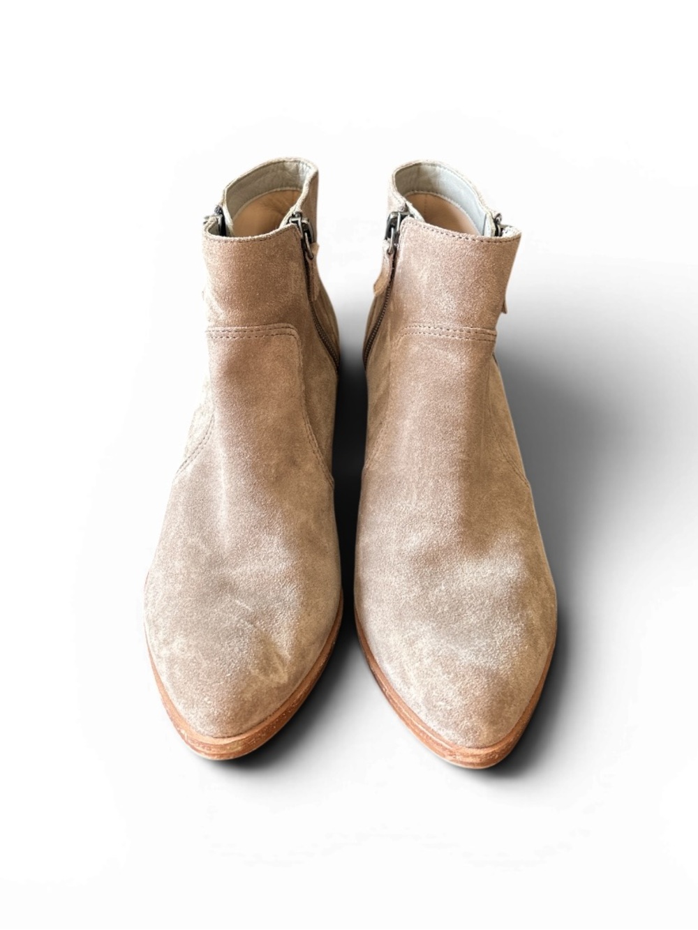 Johnson and Murphy Trista Double Zip Suede Pointed Toe Ankle Booties